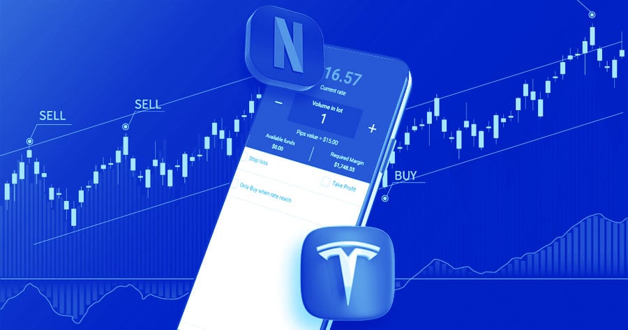 Online Share Trading Netflix and Tesla earnings. This image is related to an online trading article about Netflix and Tesla earnings,