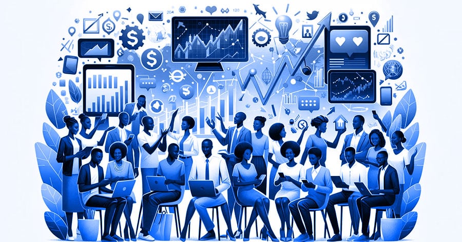 Unlock the potential of online trading with our definitive guide for 2024, tailored for aspiring African traders. This image represents a leap into financial growth, showcasing a vibrant community engaging with the digital markets. Whether you're a novice or looking to refine your strategy, discover the keys to successful online trading and start building your wealth today.
